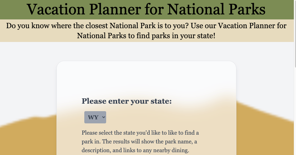 screenshot of National Park Planner